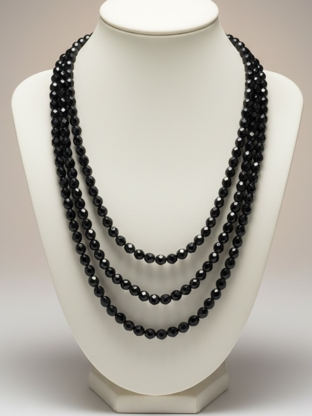 Vintage French Jet 48” Beaded Necklace Czech Glass